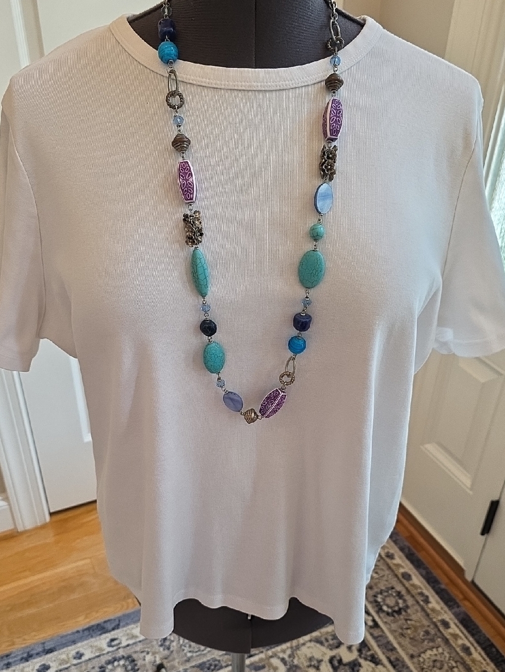 Premier Designs Blue Lagoon Turquoise, Purple & Blue Beaded Statement Necklace